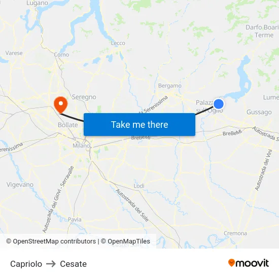 Capriolo to Cesate map