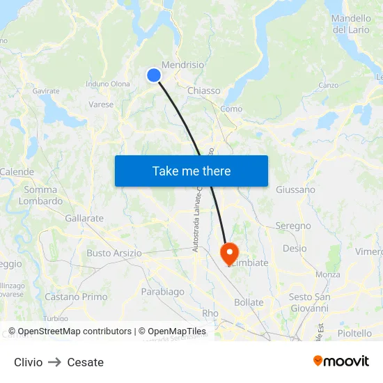 Clivio to Cesate map