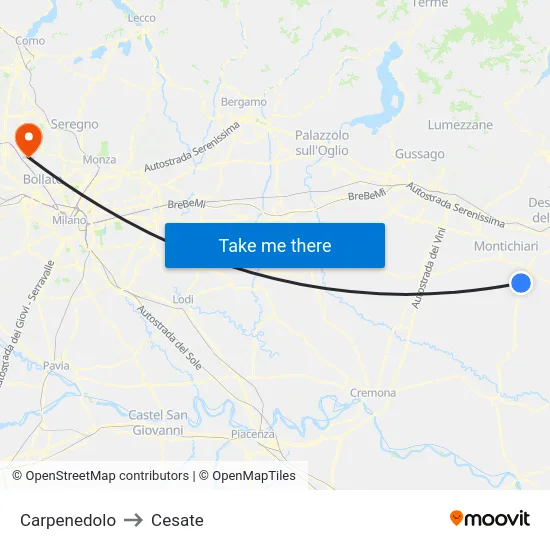 Carpenedolo to Cesate map