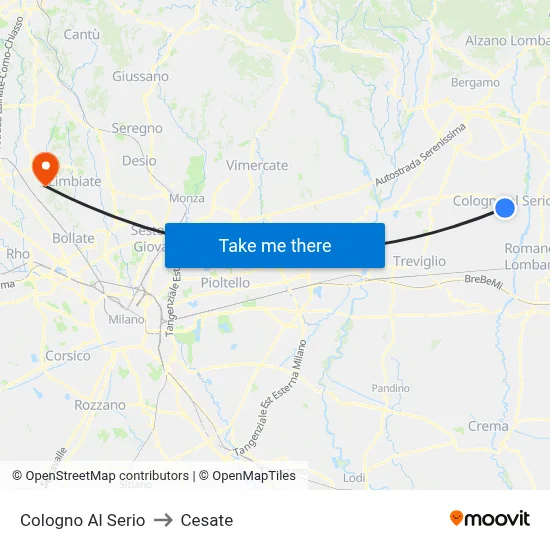 Cologno Al Serio to Cesate map