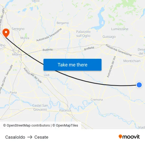 Casaloldo to Cesate map
