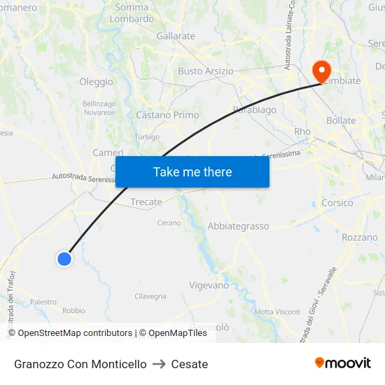 Granozzo Con Monticello to Cesate map