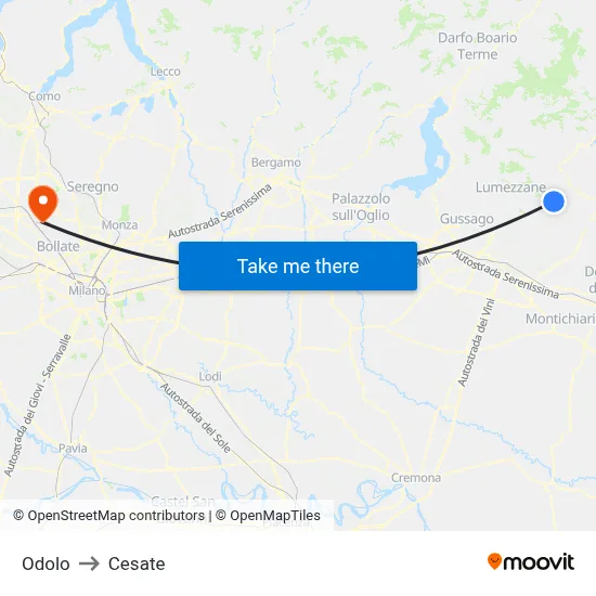 Odolo to Cesate map