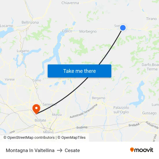 Montagna In Valtellina to Cesate map