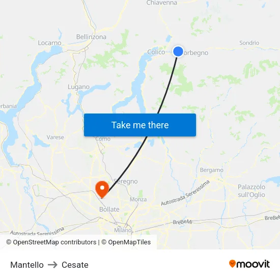 Mantello to Cesate map