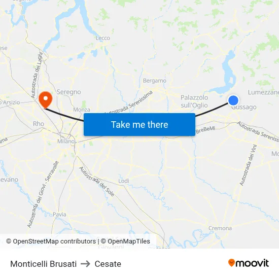 Monticelli Brusati to Cesate map