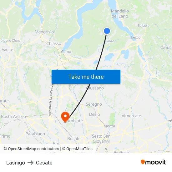 Lasnigo to Cesate map