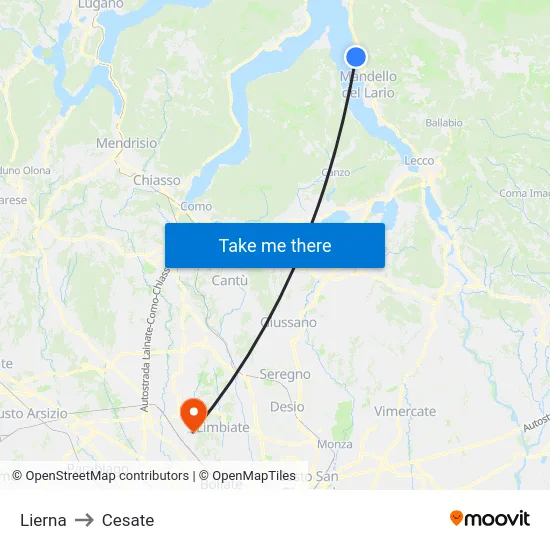 Lierna to Cesate map