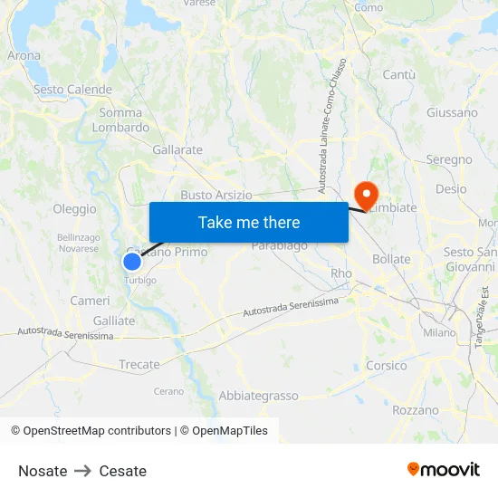 Nosate to Cesate map