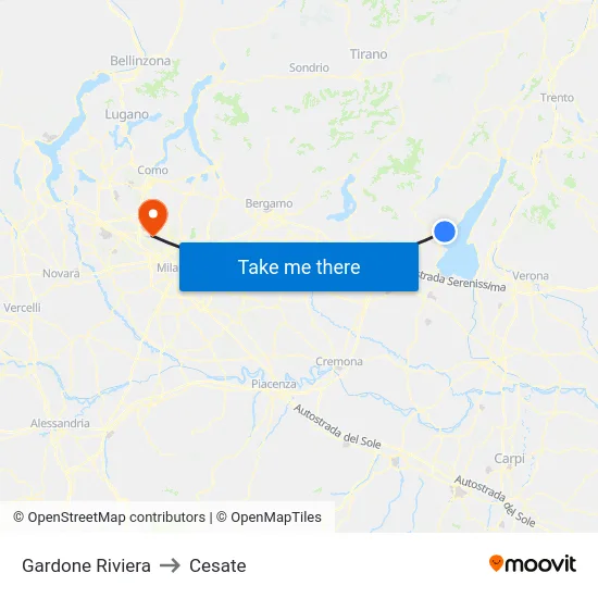 Gardone Riviera to Cesate map