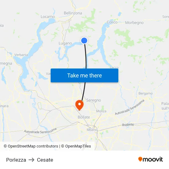 Porlezza to Cesate map