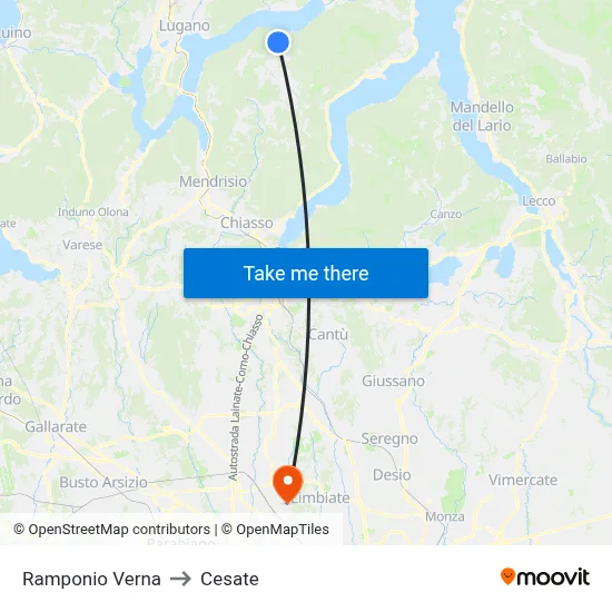 Ramponio Verna to Cesate map