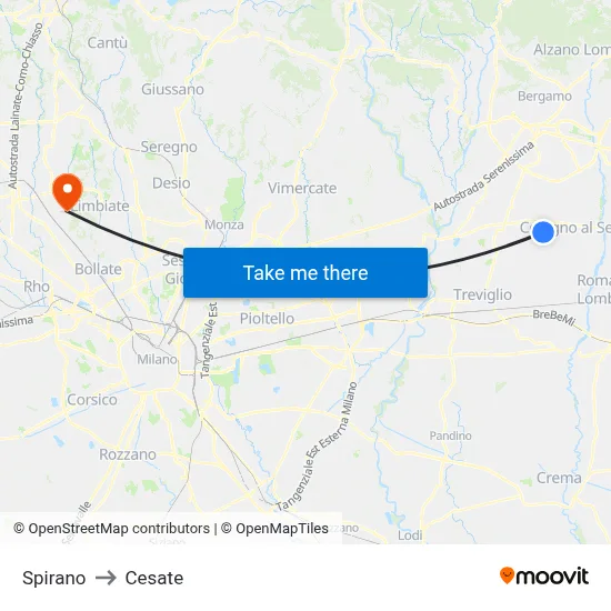 Spirano to Cesate map