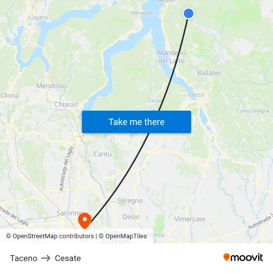 Taceno to Cesate map