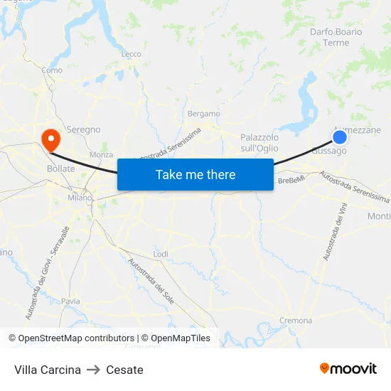 Villa Carcina to Cesate map