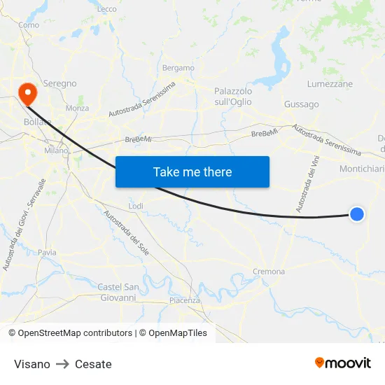 Visano to Cesate map