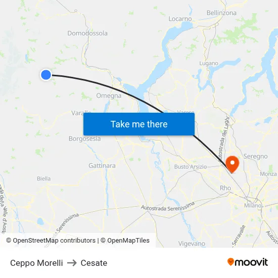 Ceppo Morelli to Cesate map