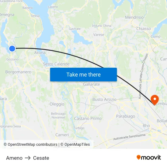 Ameno to Cesate map