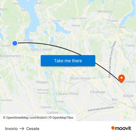 Invorio to Cesate map