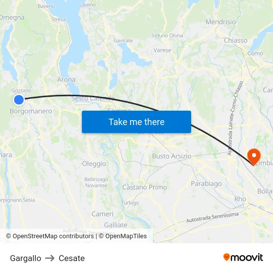 Gargallo to Cesate map