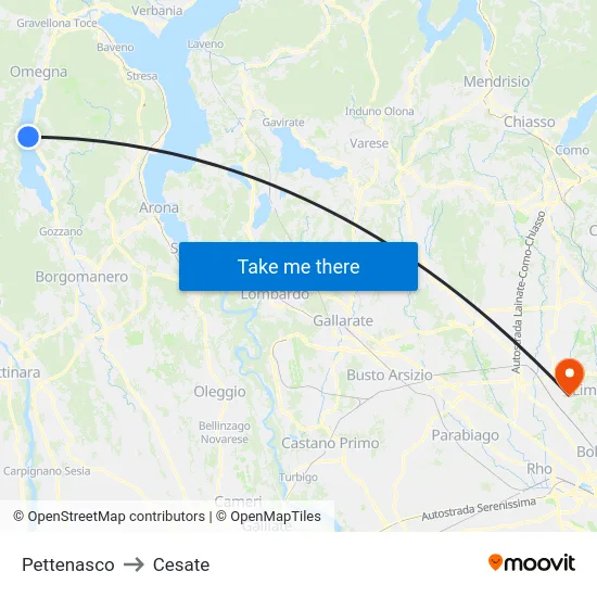 Pettenasco to Cesate map