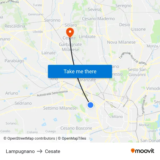 Lampugnano to Cesate map