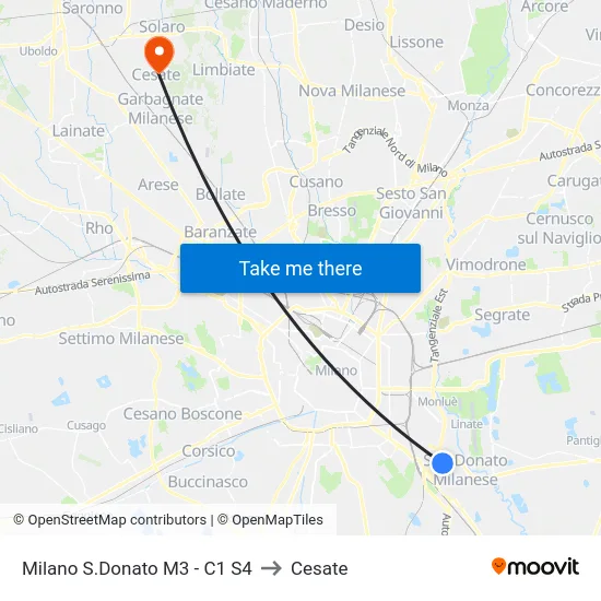 Milano S.Donato M3 - C1 S4 to Cesate map