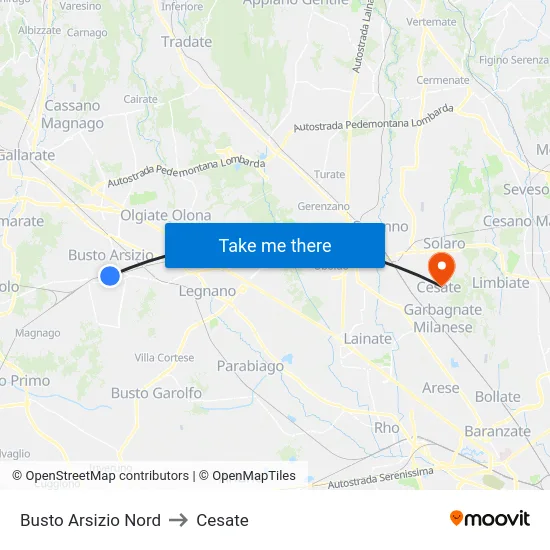 Busto Arsizio Nord to Cesate map