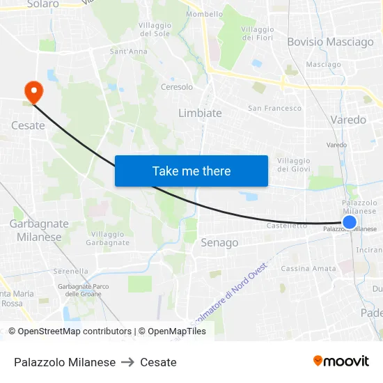 Palazzolo Milanese to Cesate map