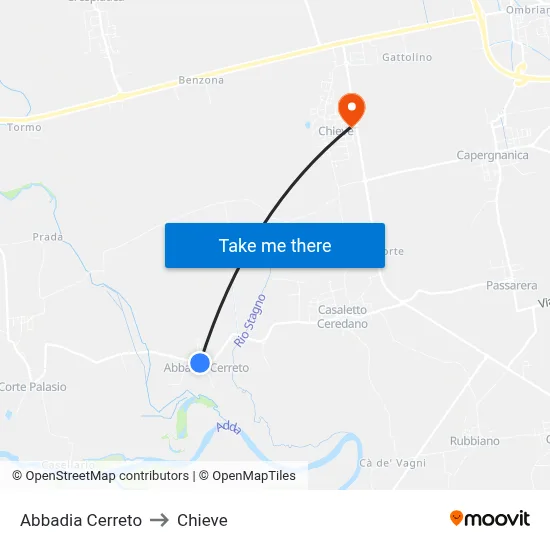 Abbadia Cerreto to Chieve map
