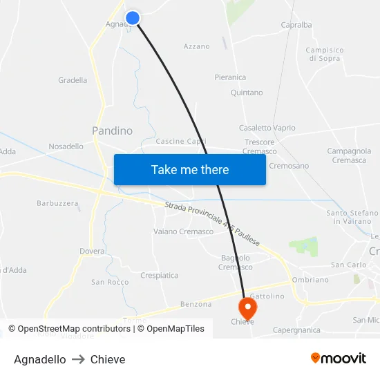 Agnadello to Chieve map