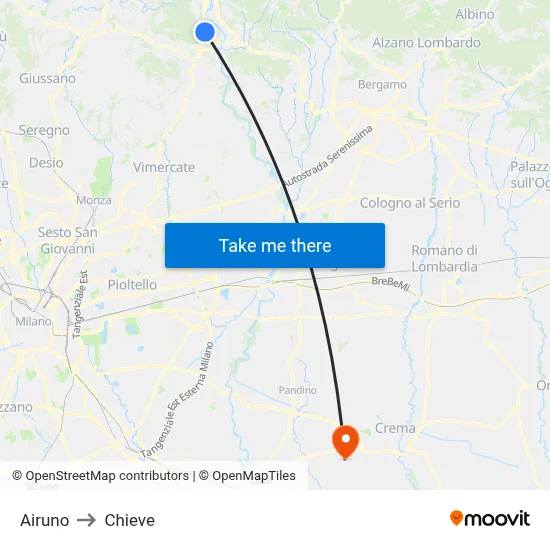 Airuno to Chieve map