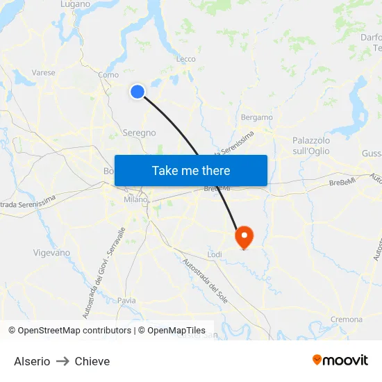 Alserio to Chieve map