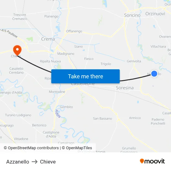 Azzanello to Chieve map