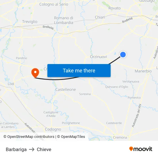 Barbariga to Chieve map