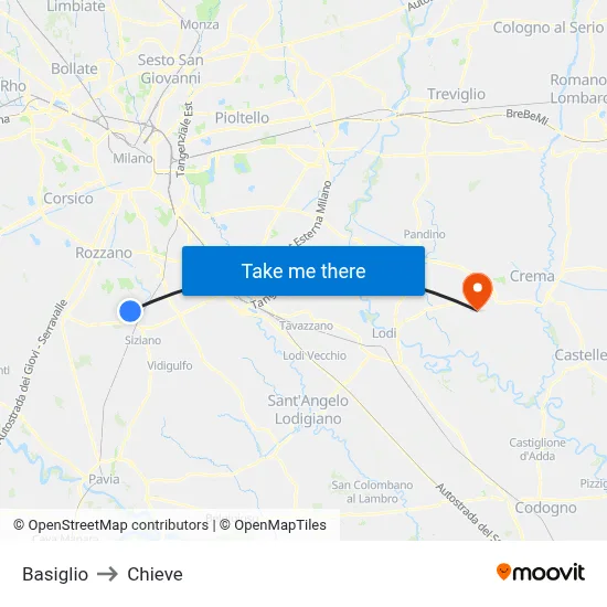 Basiglio to Chieve map