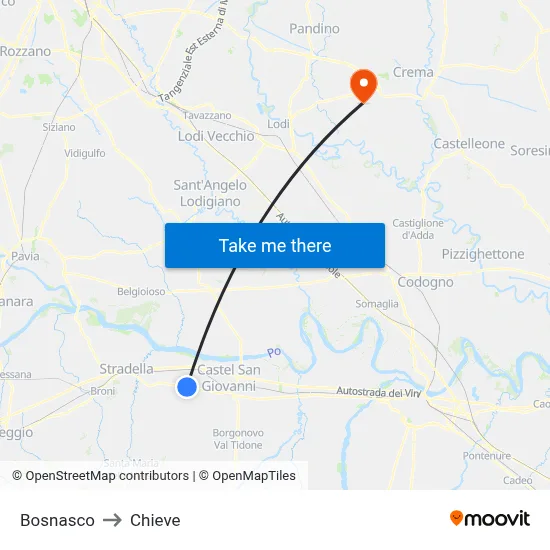 Bosnasco to Chieve map