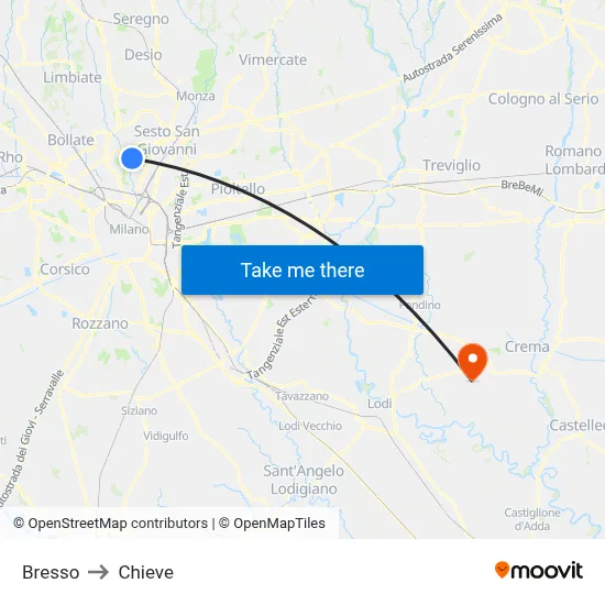 Bresso to Chieve map