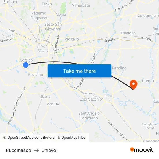 Buccinasco to Chieve map