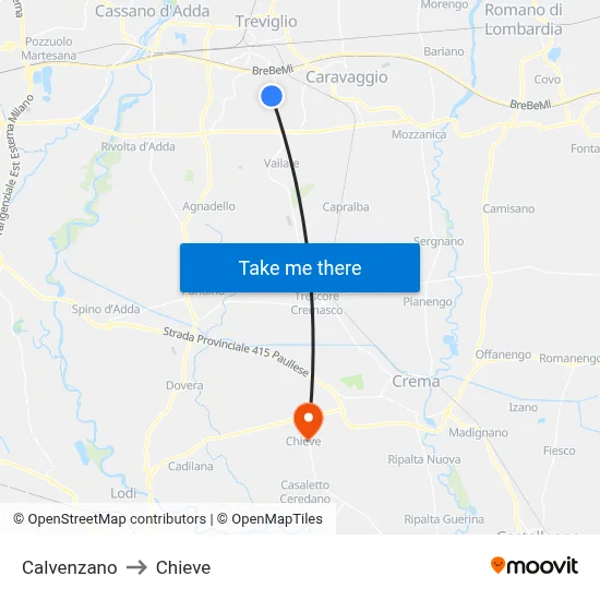 Calvenzano to Chieve map