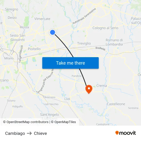 Cambiago to Chieve map