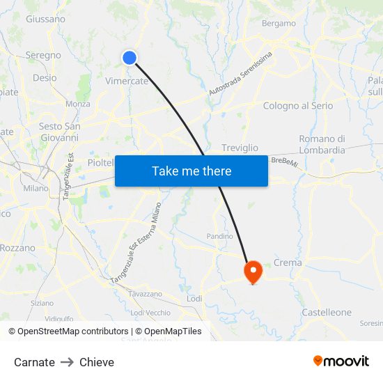Carnate to Chieve map