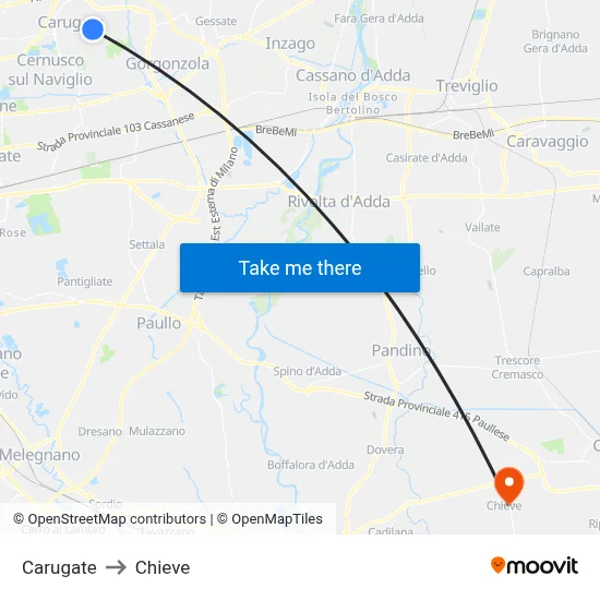 Carugate to Chieve map