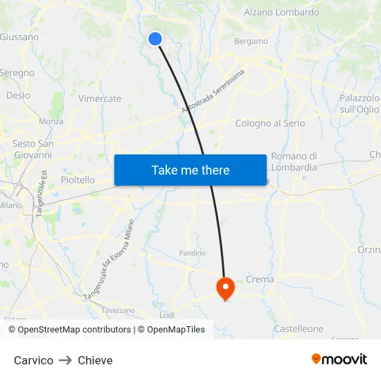 Carvico to Chieve map