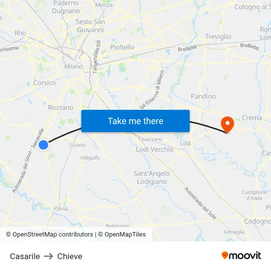 Casarile to Chieve map