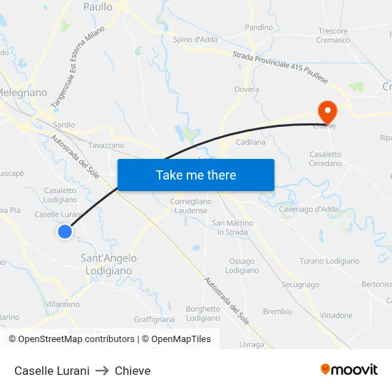 Caselle Lurani to Chieve map