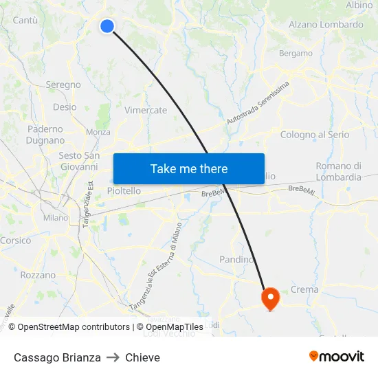 Cassago Brianza to Chieve map