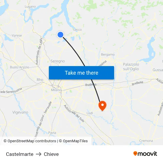 Castelmarte to Chieve map