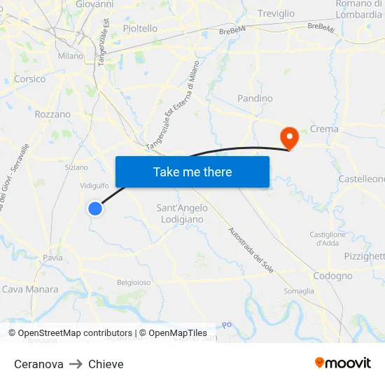 Ceranova to Chieve map