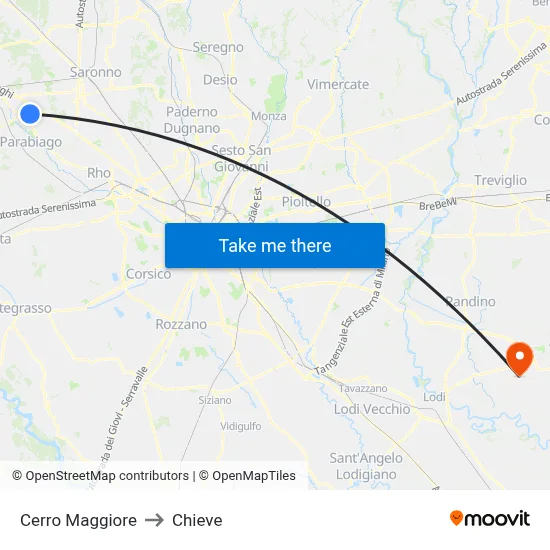 Cerro Maggiore to Chieve map